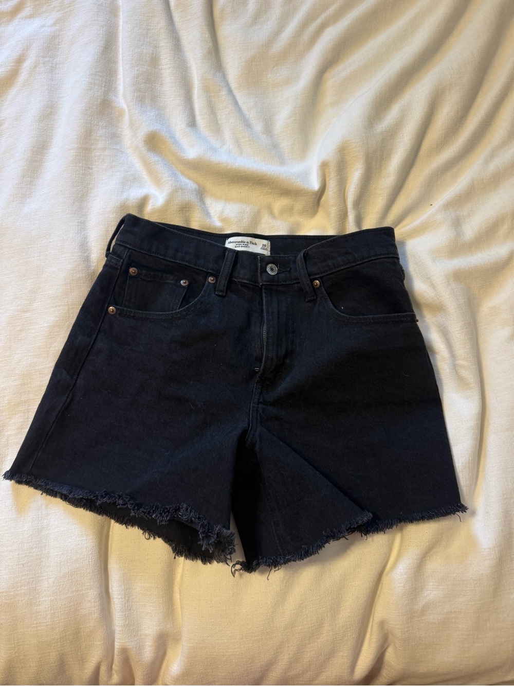 Abercrombie & Fitch Black Raw-Hem Denim Shorts